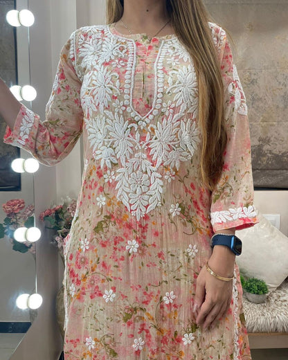 Printed Chikankari Embroidery Work Kurti With Palazzo