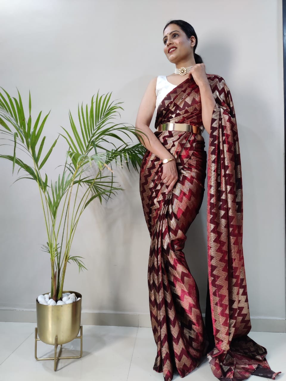 1-MIN READY TO WEAR  SAREE IN   Zig Zag