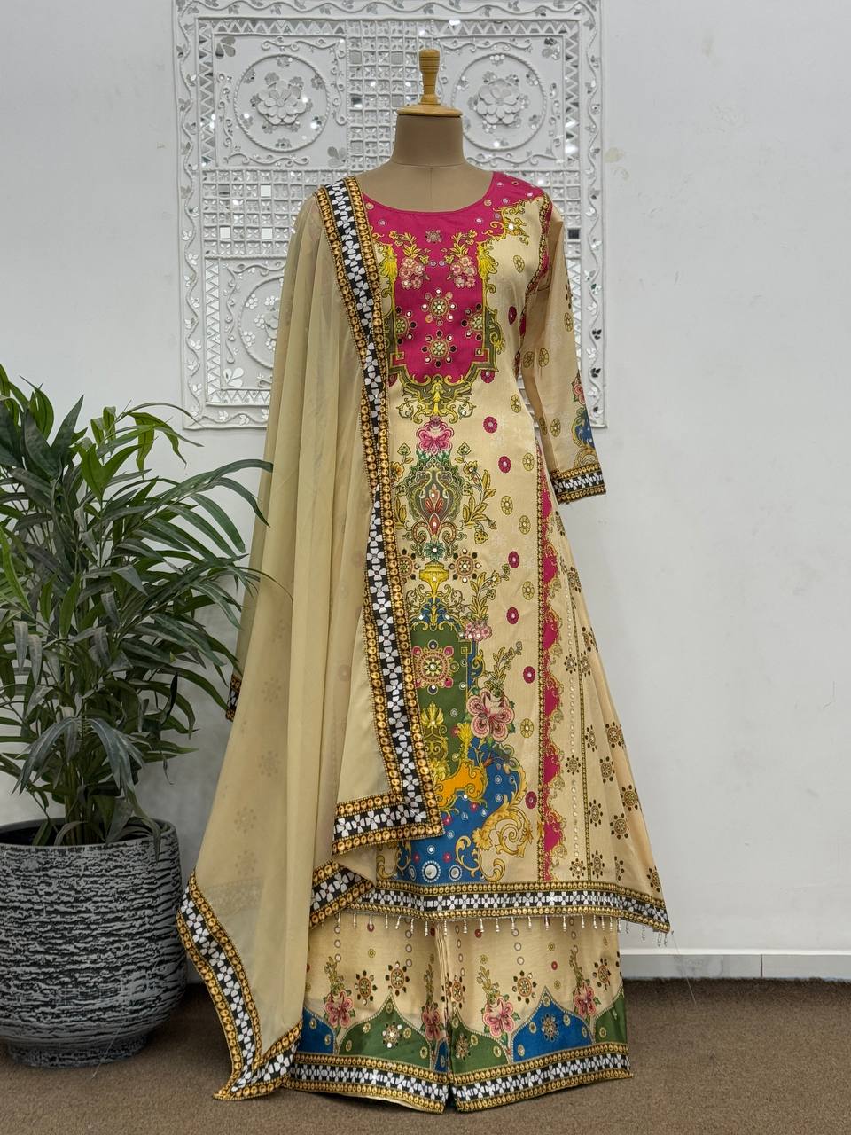 FANCY DESIGN WITH DIGITAL PRINTED A-LINE KURTA - PLAZZO WITH