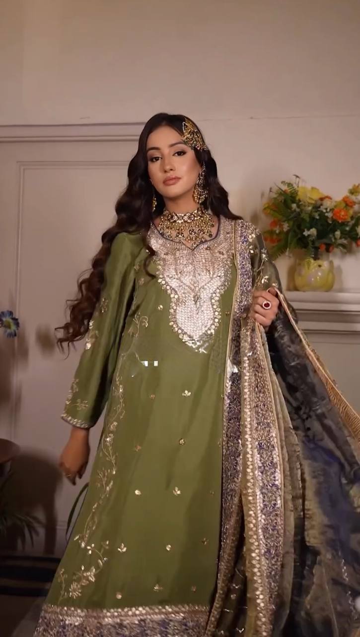 EMBROIDERED WORK TOP AND PLAZO WITH DUPATTA