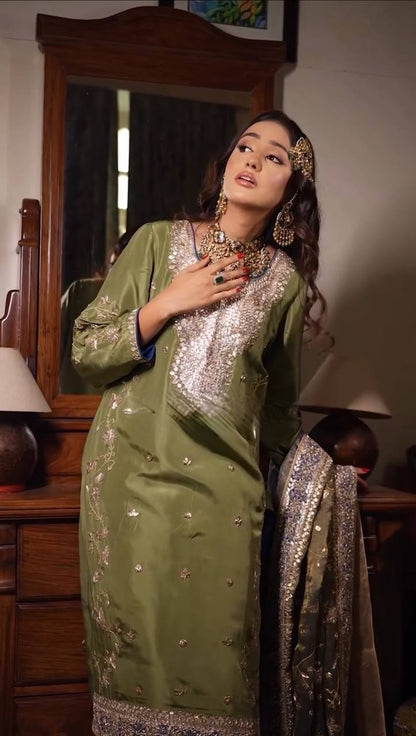 EMBROIDERED WORK TOP AND PLAZO WITH DUPATTA