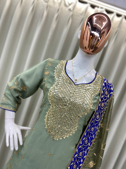 EMBROIDERED WORK TOP AND PLAZO WITH DUPATTA