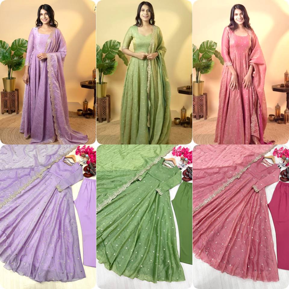 Đěsigner Party Wear Look Fancy Umbrella Gown,Dupatta & Bottom Set