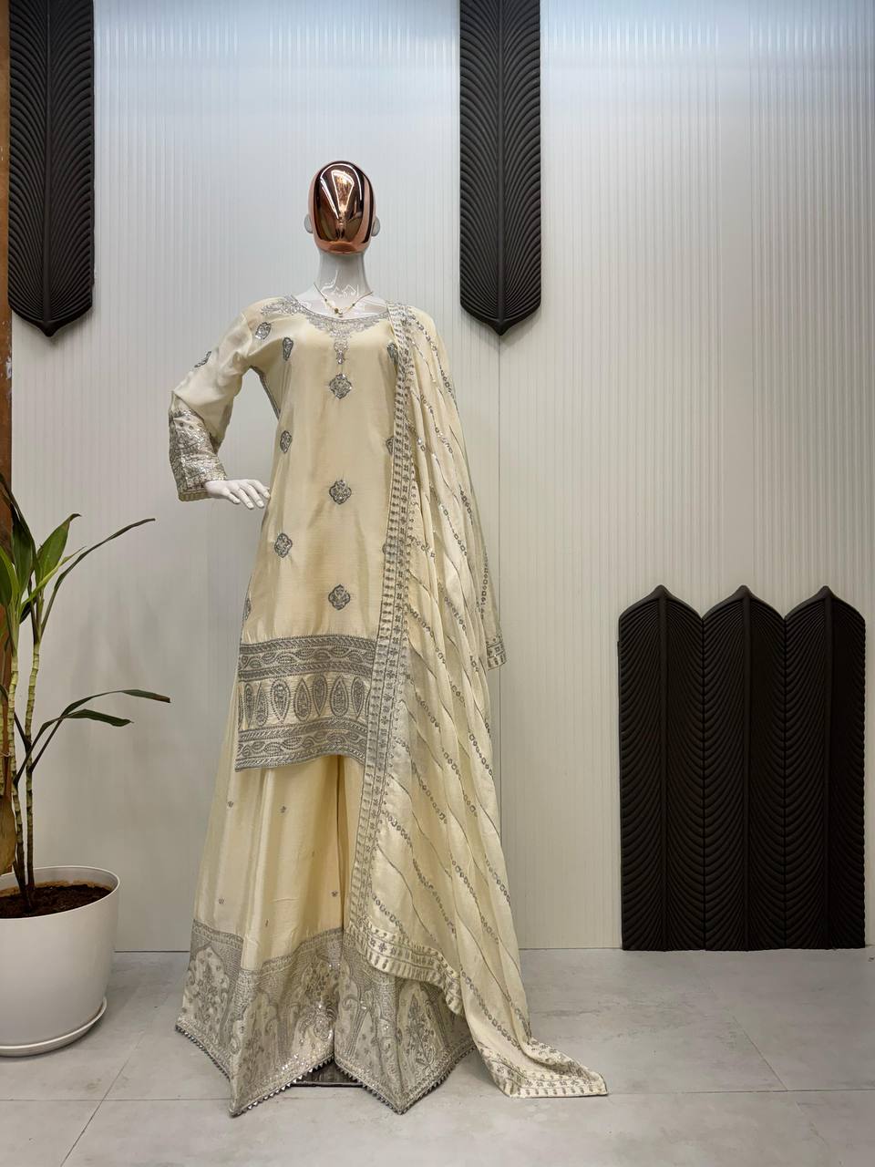 CHINON SEQUENCE EMBROIDERED WORK TOP AND PENT WITH DUPATTA