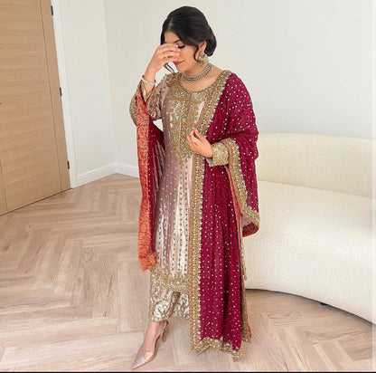 Majestic Embroidery Set- Plazzo With Dupatta