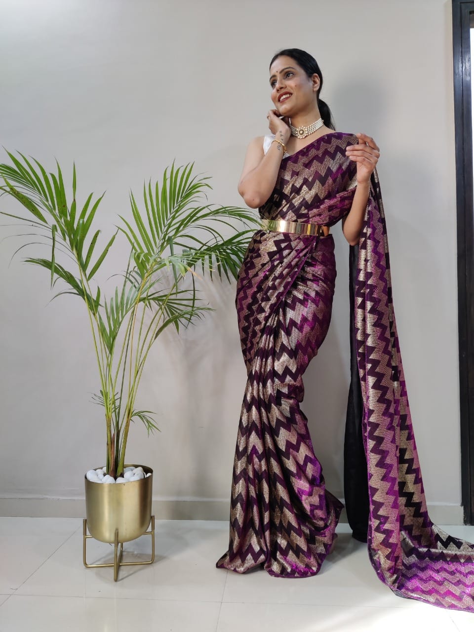 1-MIN READY TO WEAR  SAREE IN   Zig Zag