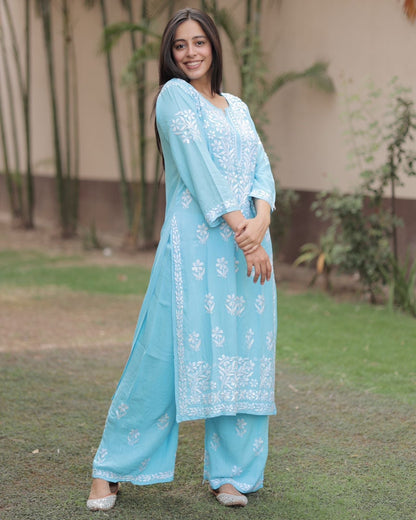 Rayon Cotton Chikankari Kurta With Palazzo