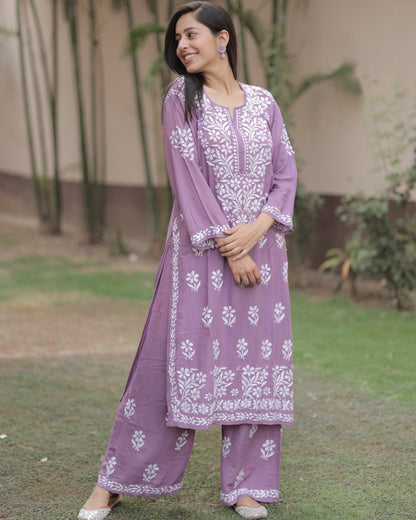 Rayon Cotton Chikankari Kurta With Palazzo