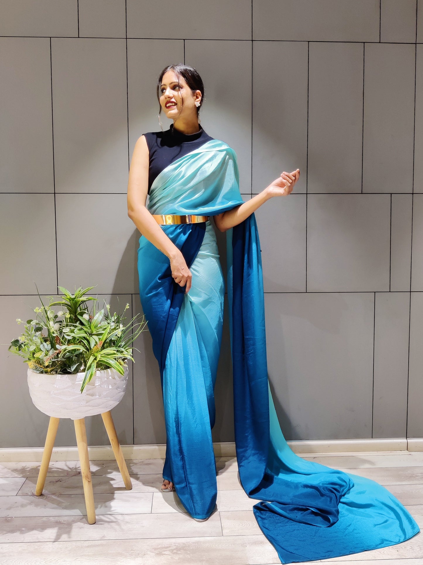 1-MIN READY TO WEAR SAREE IN PREMIUM CHINON SILK