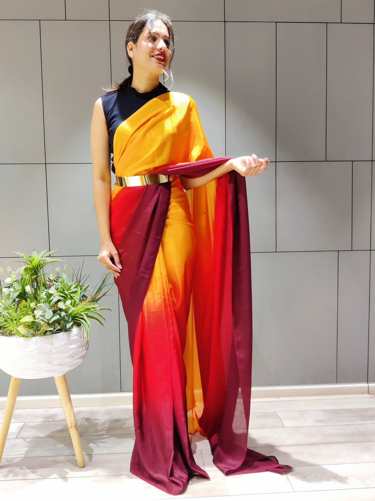 1-MIN READY TO WEAR SAREE IN PREMIUM CHINON SILK