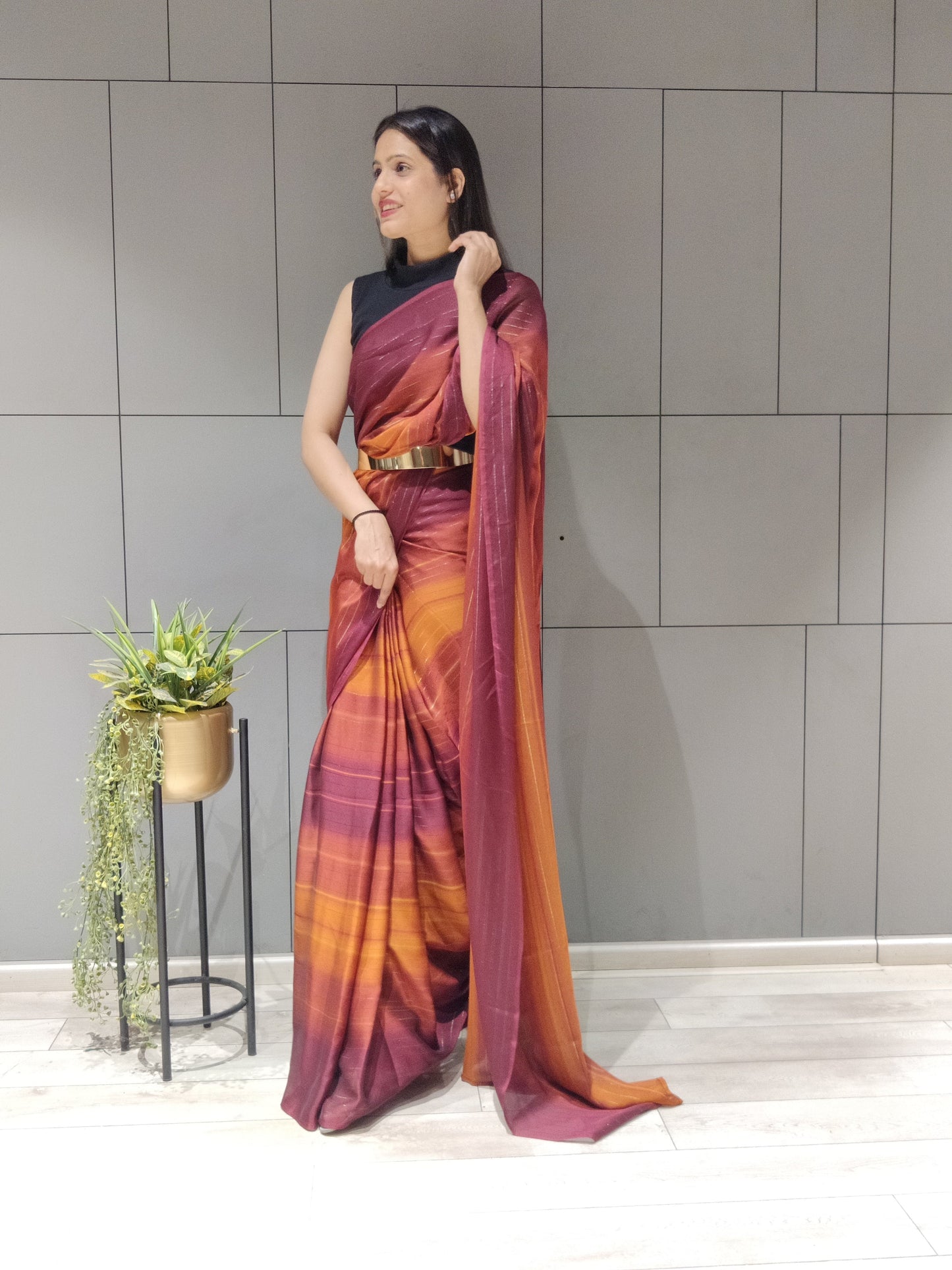 1- MIN READY TO WEAR SAREE WITH IMPORTANT ZARI PADDING