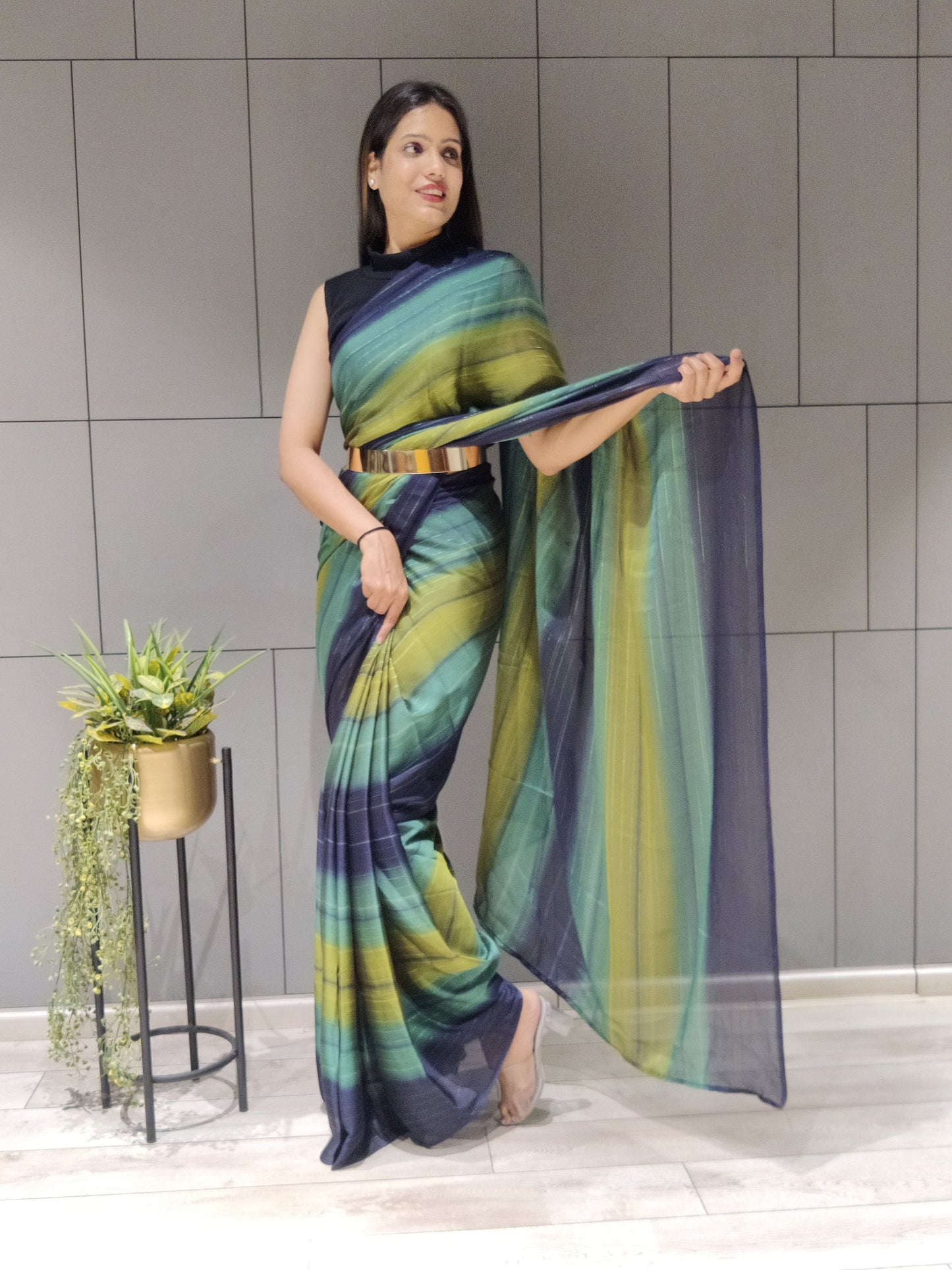 1- MIN READY TO WEAR SAREE WITH IMPORTANT ZARI PADDING