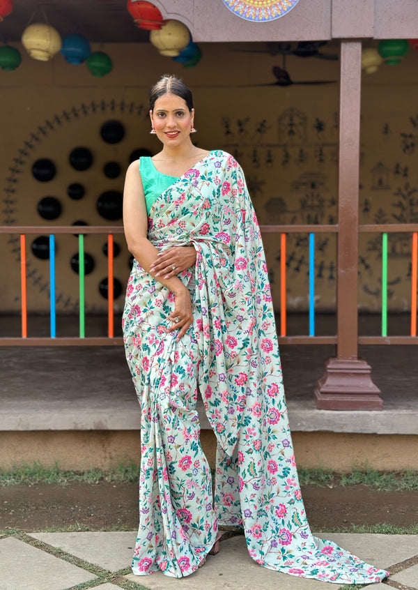 1-MIN READY TO WEAR SAREE IN PREMIUM CHINON WITH BLOUSE