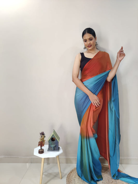 1-MIN READY TO WEAR  SUNEST SKY IMPORTED SILK SAREE  WITH BLOUSE