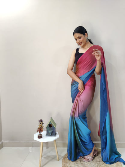 1-MIN READY TO WEAR  PEACOCK  IMPORTED SILK SAREE  WITH BLOUSE