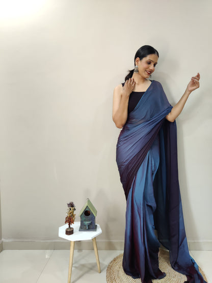 1-MIN READY TO WEAR   DEEP SEA   IMPORTED SILK SAREE  WITH BLOUSE