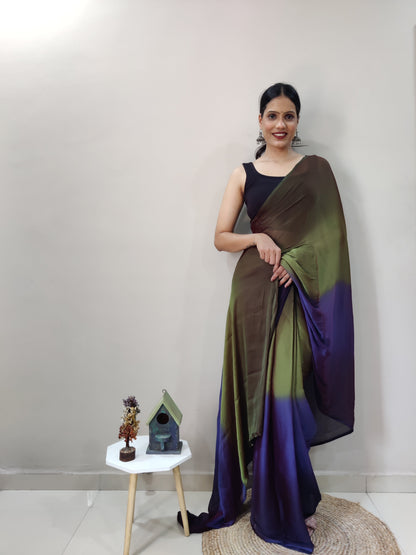 1-MIN READY TO WEAR   AVOCADO  IMPORTED SILK SAREE  WITH BLOUSE