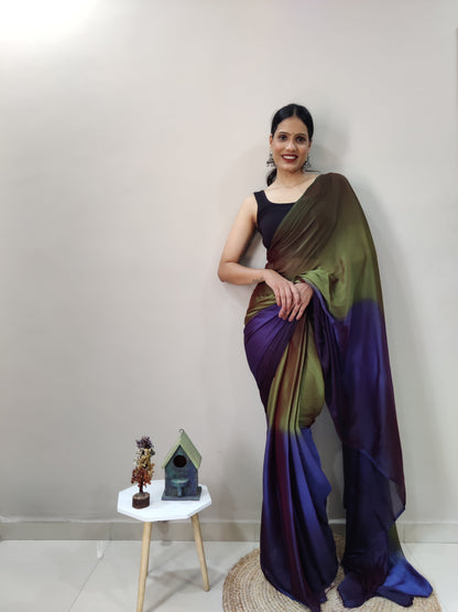 1-MIN READY TO WEAR   AVOCADO  IMPORTED SILK SAREE  WITH BLOUSE