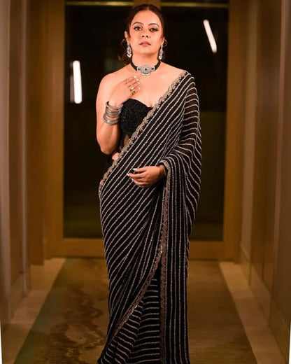 New Celebrity Style Cut Work Black Color Saree