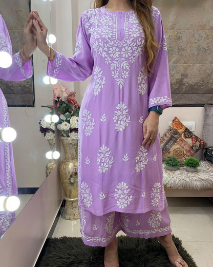 Rayon Cotton Chikankari Kurta With Palazzo