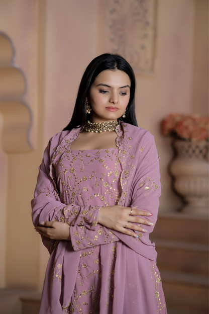 "Faux Georgette Zari & Sequins Embroidered  Sharara Set"