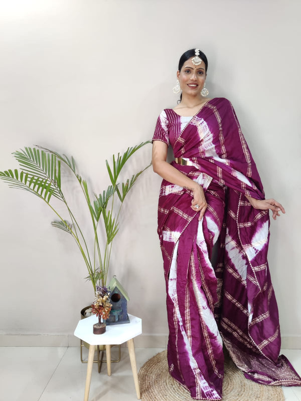 1 Minite Ready To Wear Maroon Chanderi Silk Saree With Blouse Piece