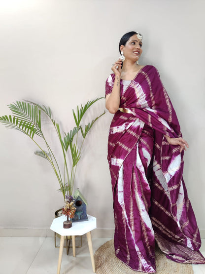 1 Minite Ready To Wear Maroon Chanderi Silk Saree With Blouse Piece