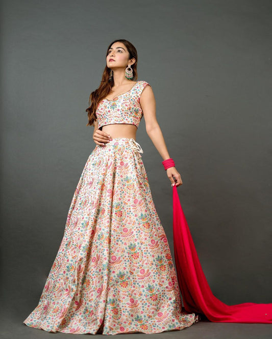 Super hit Digital print With Lehengha choli With Border Lace Dupatta