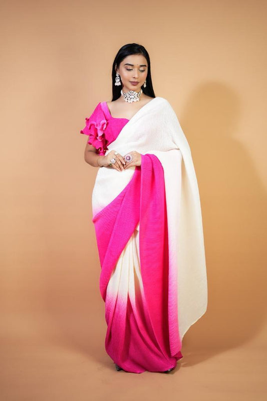 Most Beautiful 1 Min Sarees With Padding Shades and Pleated blouse