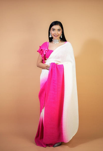 Most Beautiful 1 Min Sarees With Padding Shades and Pleated blouse