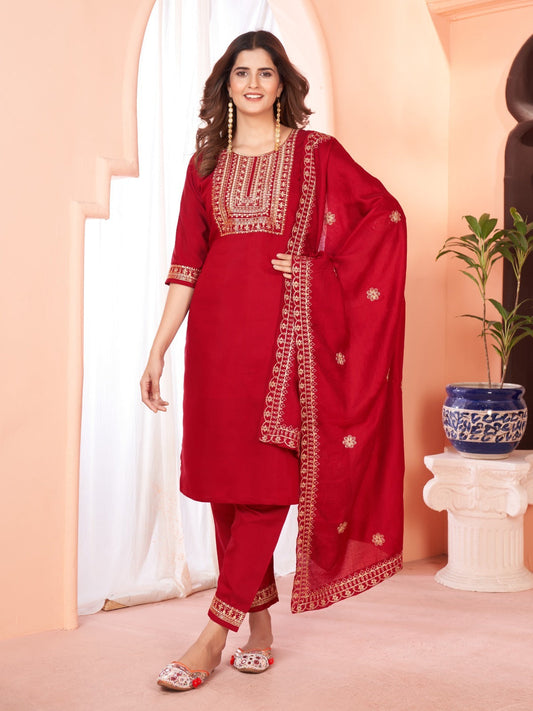 VISCOSE EMBROIDERY KURTA - PLAZZO WITH DUPATTA