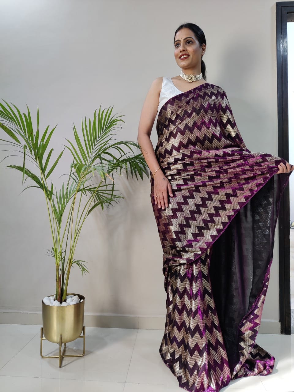 1-MIN READY TO WEAR  SAREE IN   Zig Zag