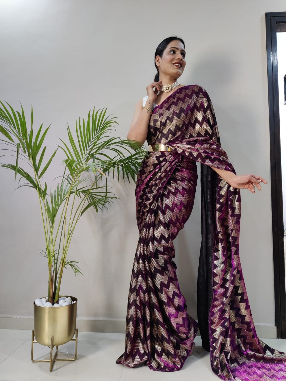 1-MIN READY TO WEAR  SAREE IN   Zig Zag