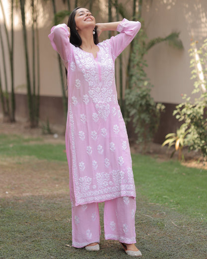 Rayon Cotton Chikankari Kurta With Palazzo