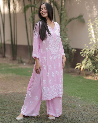 Rayon Cotton Chikankari Kurta With Palazzo