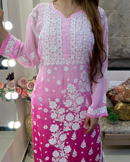 Ombre Viscose Georgette Chikankari Kurta With Pant