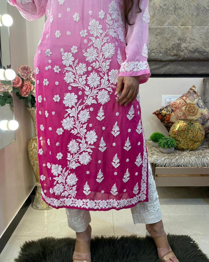 Ombre Viscose Georgette Chikankari Kurta With Pant