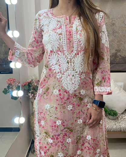 Printed Chikankari Embroidery Work Kurti With Palazzo