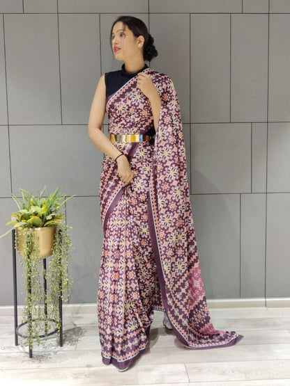 1-MIN READY TO WEAR SAREE IN AJRAKH PATOLA DESIGN WITH BLOUSE