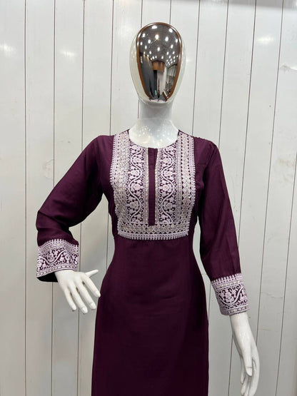 Wine Maska Cotton Silk Fancy Dori Work Salwar Suit