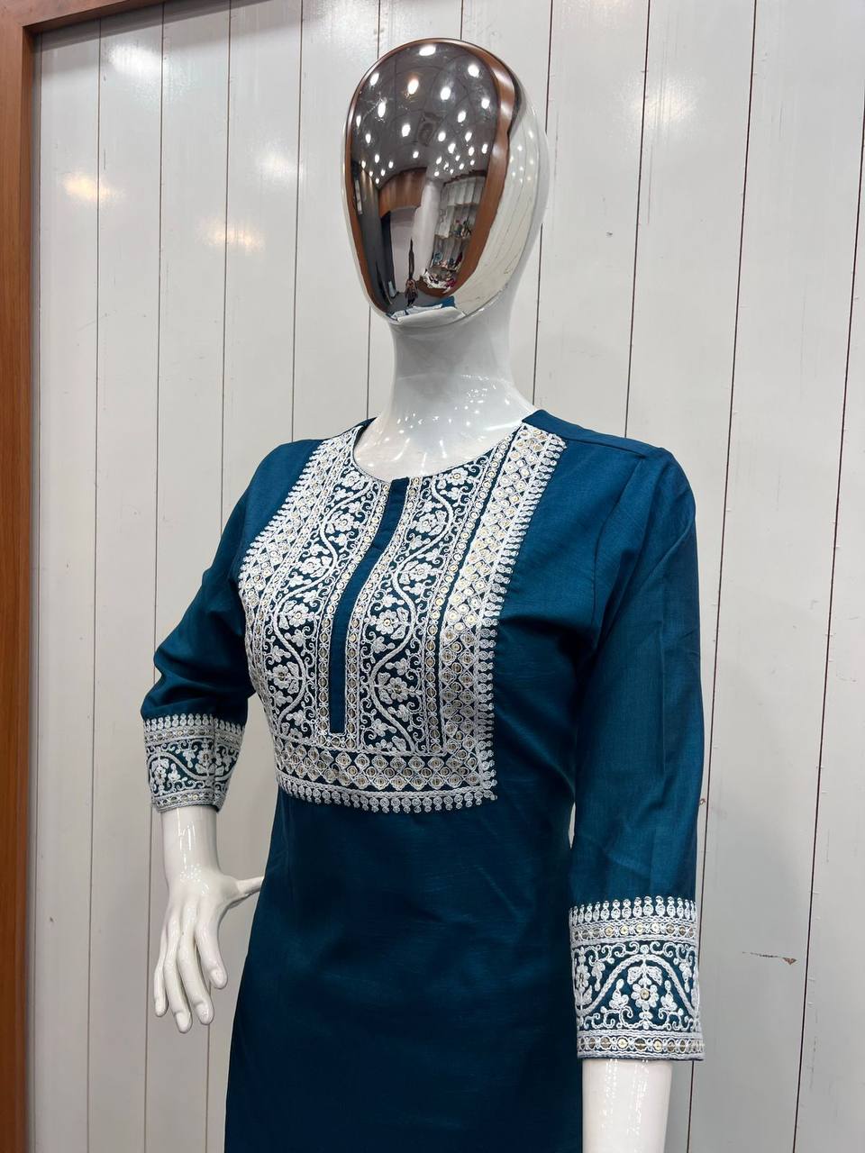 Rama Blue Maska Cotton Silk Fancy Dori Work Salwar Suit