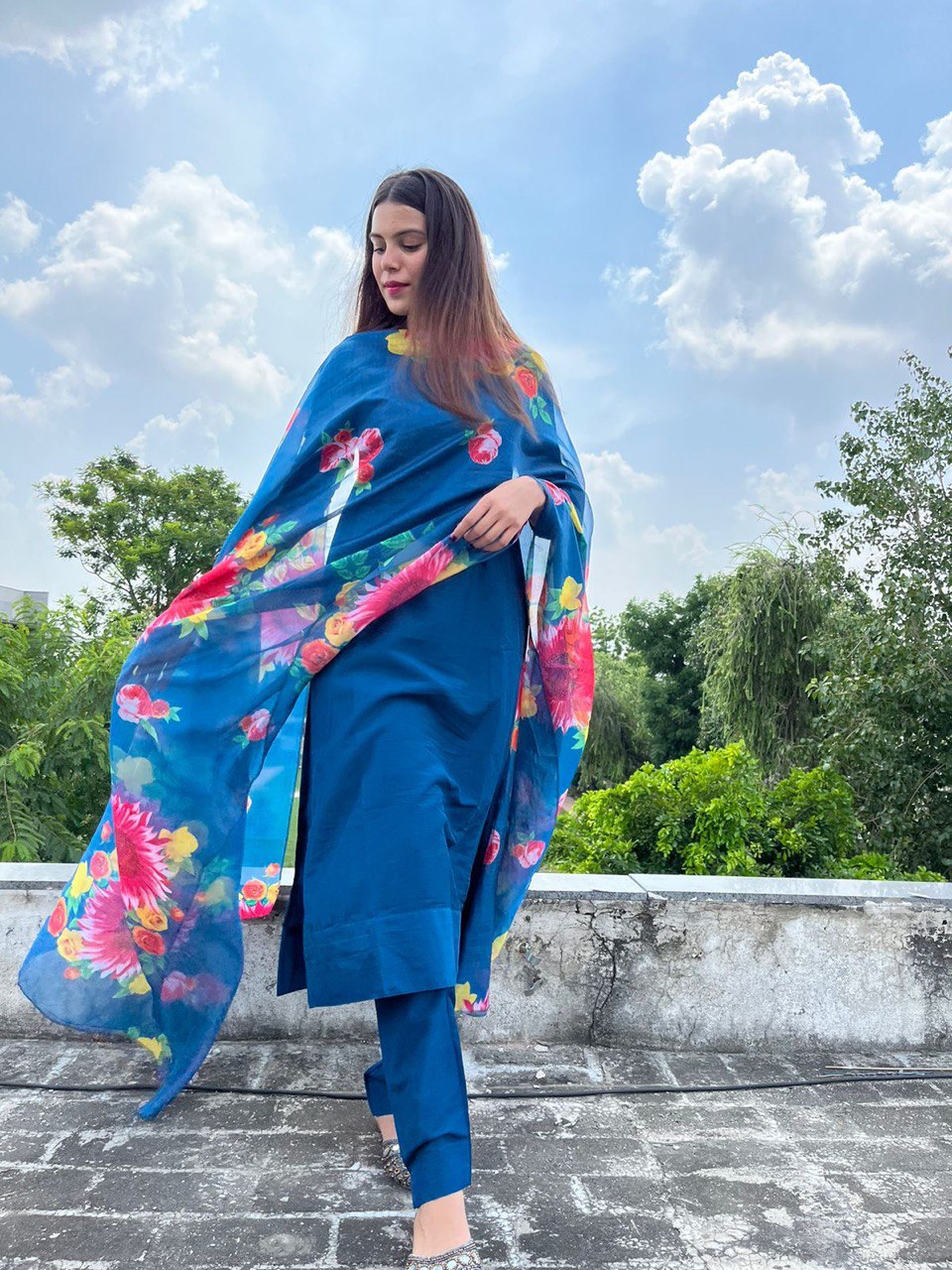 Blue Pure Maska Cotton Silk Salwar Suit