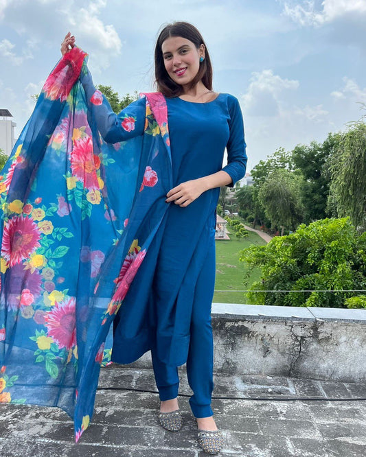 Blue Pure Maska Cotton Silk Salwar Suit