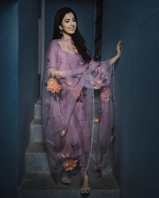 Purple Pure Maska Cotton Silk Salwar Suit