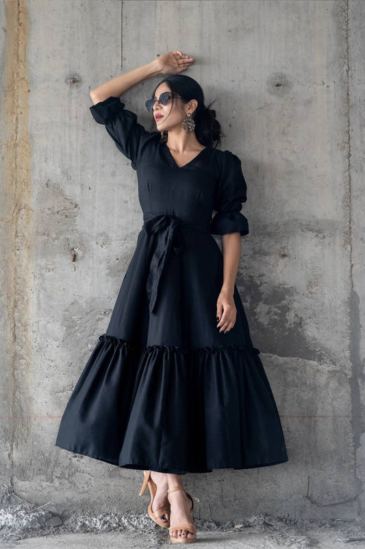 Black Pure Soft Moss Georgette Cotton Dress