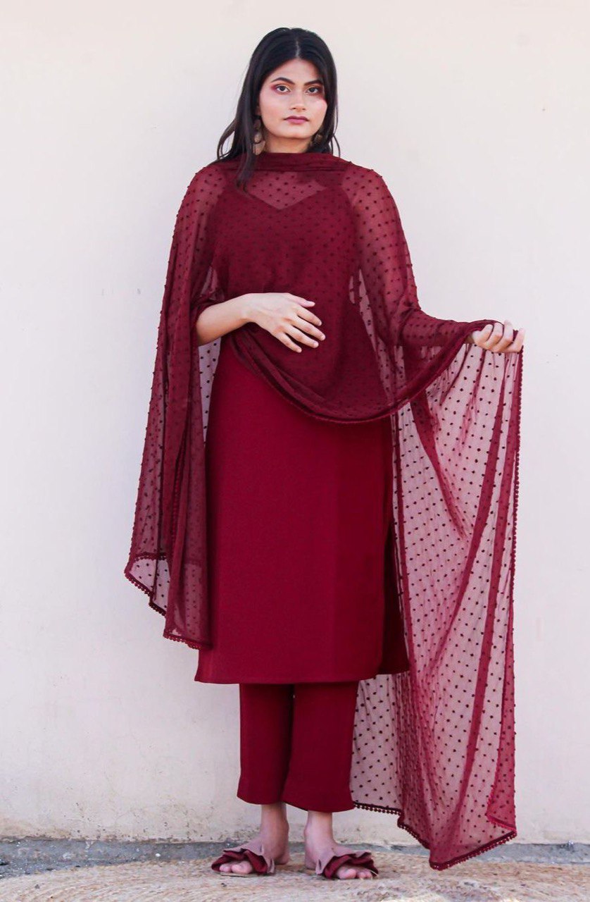 Maroon Pure Soft Moss Scrape Salwar Suit