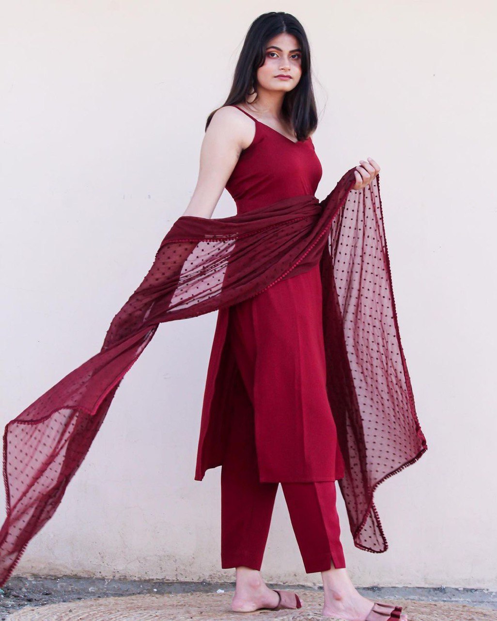 Maroon Pure Soft Moss Scrape Salwar Suit