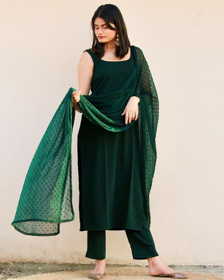 Dark Green Heavy Pure Soft Moss Scrape Salwar Suit