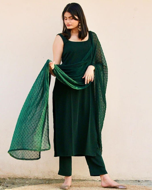 Dark Green Heavy Pure Soft Moss Scrape Salwar Suit