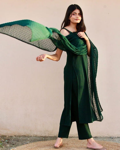 Dark Green Heavy Pure Soft Moss Scrape Salwar Suit